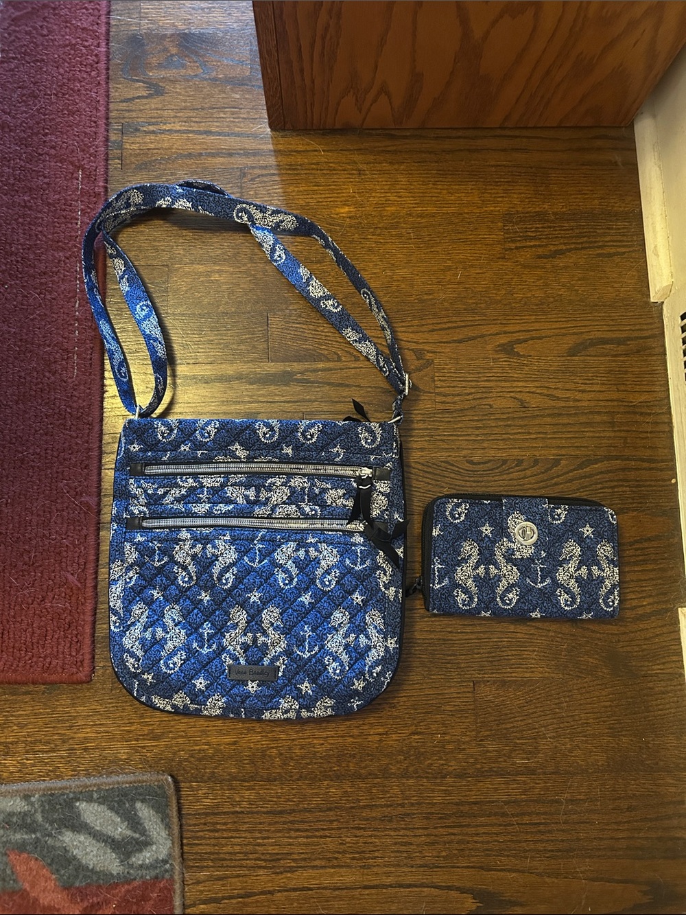 Vera Bradley Blue Quilted Crossbody Bag with Matching Wallet like new